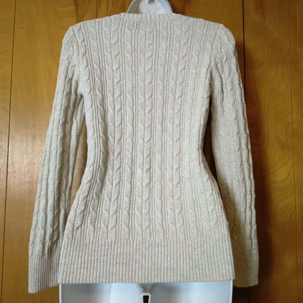 St. John's Bay Cable Knit Long Sleeve Sparkle Sweater Size Small Neutral Classic
